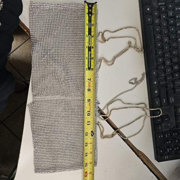 Silver Crystal Chain Tank Top Glitter Metal Mesh top - Picture 10 of 10